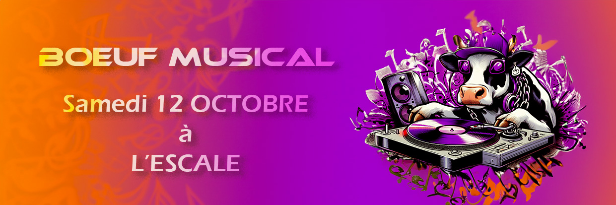 Bandeau de titre de l'annonce du Boeuf Musical de l'association MOZAIQ de La Ville du Bois.